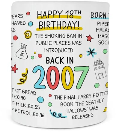 18th Birthday Mug for Boys & Girls, Milestone Birthday Gift, Back in 2007, 18th Birthday Gift