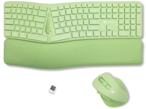 X9 Green Ergonomic Keyboard Mouse Wireless Combo - Type Comfortably Longer - 2.4G/Bluetooth Split Keyboard, Multi-Device, Soft Wrist Rest, Rechargeable, Silent Ergo Keys - Laptop, PC, Mac,iOS,Android