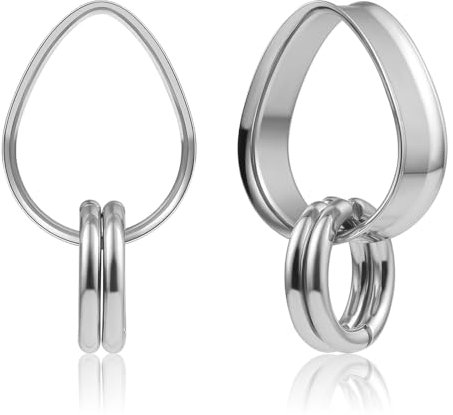 DOEARKO Ohr Tunnel 1 Paare Double Flared Ohr Flesh Tunnel 4 Ring Edelstahl Ohr Plug Expander Ohrpiercing Gestreckte Schmuck für Frauen und Männer(Silber,8mm)