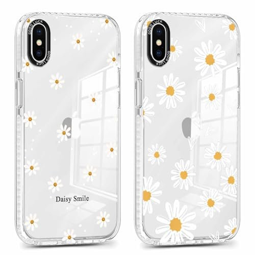 Foonary 2 Pack Clear Flowers Print Phone Case for iPhone X/XS 5.8, with Daisy Design Aesthetics Transparent Pattern Soft Silicone Cases,Shockproof Bumper Protector Girls Cover, for iPhone X/XS