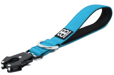 BullyBillows Traffic Hundeleine für Auto & Kontrolle – hellblau | Neopren-gepolsterter Kurzgriff, verstärkter Clip, 30 cm Länge. Ideal für Autofahrten und die Kontrolle kräftiger Hunde.