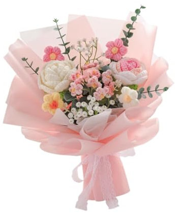 KESOTO Häkelblumen Strauß Geschenk für Mama Und Frau Handgefertigt, Rosa