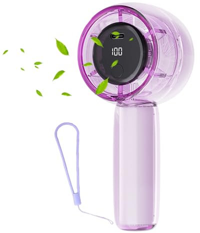 Vurlexat Handheld Fan with Light, Portable Type-C Rechargeable Fan with Lanyard, Lightweight Hand Held Mini Fan with LED Display and Speed Adjustment for Stylish Girl Women Men Indoor Outdoor (Purple)