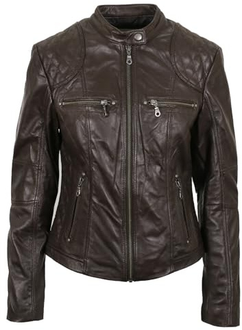 PAUL BERMAN Pelle D’annata Ladies Real Leather Biker Jacket in Dark Brown 16