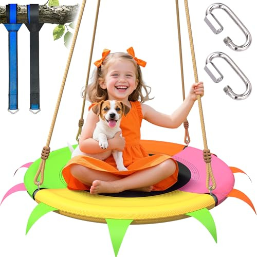 28 Inch Saucer Tree Swing for Kids Round Disc Circle Swingsets for Backyard