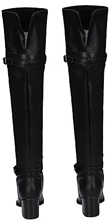 FOMIYES Botas De Tacón Grueso Para Mujer Altas Por Encima Rodilla Impermeables y Cálidas Para Otoño Invierno Diseño Con Hebilla Suela De Goma Antideslizante Talla Negra