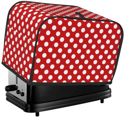 Toaster-Abdeckung mit weißen Punkten, hellroter Druck, 2 Scheiben, Toaster-Ofenabdeckungen mit Taschen für Küche, Abdeckung für kleine Geräte und Fingerabdruckschutz, maschinenwaschbar