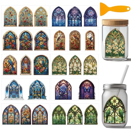 arricraft 10 adesivi di trasferimento in PVC con motivo gotico, finestra in vetro, stile gotico, per bicchieri da 16 oz, decorazione domestica, 24 x 11 cm