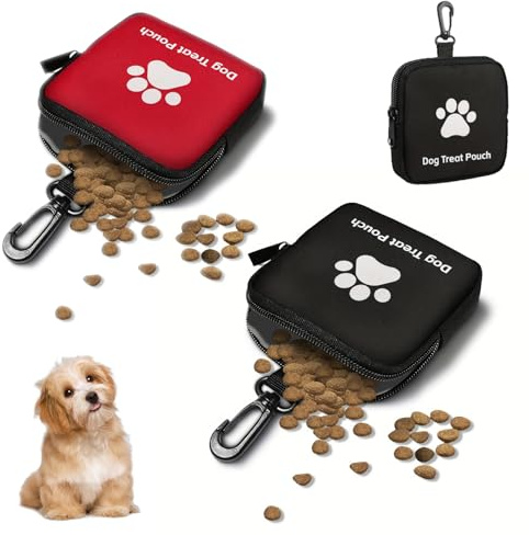 FOSDICK 2 Pezzi Porta Premietti per Cani Borsa, Borsa Addestramento Cane Porta Premietti per Cani con Cerniera e Moschettone, Portas Croccantini Cane, per Viaggi, Uso Esterno (Rosso, Nero)