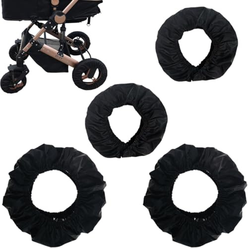 EJRUP 4 Stück Radabdeckungen für Babys, Kinderwagen Zubehör Reifenschutz, Universal Radschutzhüllen für Buggy Räder, wasserdichte Staubdicht halten Auto und Wohnraum sauber, Schwarz