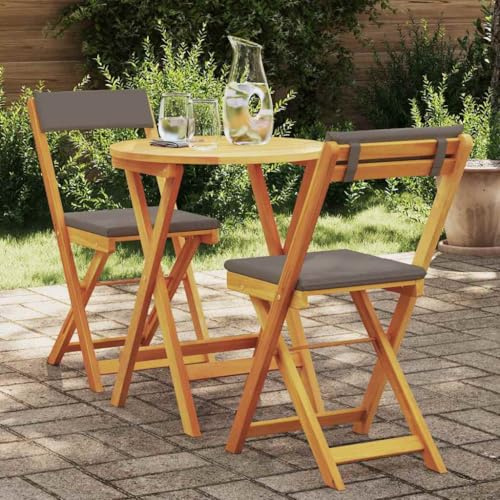 Yunovire Garten Essgruppe mit Kissen, 3-teilig, Öl-Natur Massivholz Akazie, quadratisch, witterungsbeständig, für Balkon, Terrasse, 2 Personen