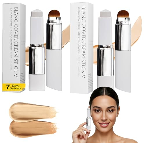 Fond De Teint Color Changing Stick avec Brosse Décoloration Bâton de Maquillage Fond de Teint Couvrant Imperfections Long Tenue Résistant à L'eau Convient à Tous Les Types De Peau (IVORY;NATURAL)