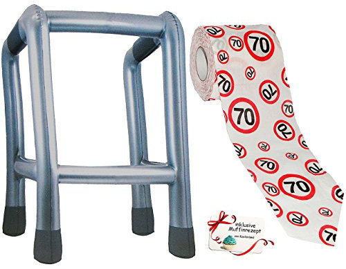 alles-meine.de GmbH 2 TLG. Set: __ Gehhilfe - (Aufblasbar) + Toilettenpapier Rolle - 70. Geburtstag/siebzig und Sexy - Happy Birthday - lustiger Partyartikel - für alte..