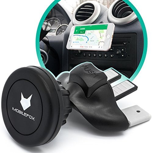 Mobilefox Magnet CD Schlitz KFZ Handy Halterung passend für Smartphone schwarz - Auto Halter Slot Plättchen