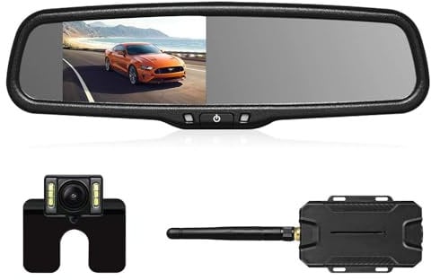 AUTO-VOX Wireless Reverse Camera Kit Car Backup Camera with Rear View Mirror Monitor and IP68 Waterproof Reversing Camera 6 LEDS Super Night Vision Back Up Car Camera Kit Easy Installation