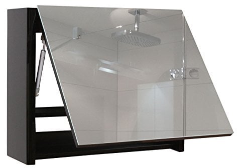 Mendler Spiegelschrank HWC-B19, Wandspiegel Badspiegel Badezimmer, aufklappbar Hochglanz 48x79cm - schwarz