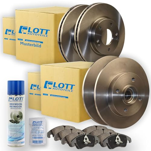 Bremsscheiben + Bremsbeläge Bremsbelagsatz Klötze vorne Vorderachse + hinten Hinterachse + 500ml Bremsenreiniger