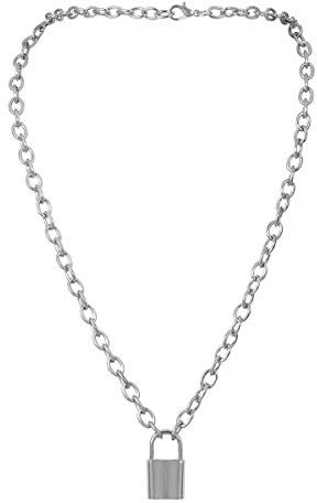 Mingjun Collana a catena semplice con ciondolo a forma di lucchetto, idea regalo per donne e ragazze e Lega, colore: Silver, cod. AD3021