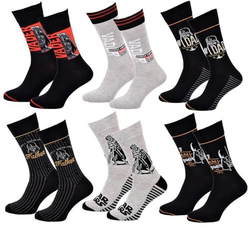 Disney Socks And Underwear – Herren-Socken Star Wars aus Baumwolle – verschiedene Modelle mit Fotos je nach Verfügbarkeit – mehrfarbig Gr. 43/46, 6 Paar