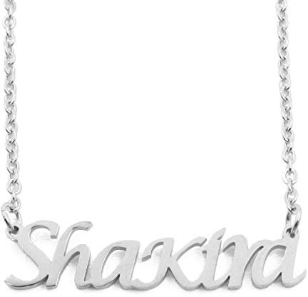 Kigu SHAKIRA Collier prénom - Collier plaqué or blanc 18 carats - Collier prénom personnalisé - Cadeaux personnalisés - Bijoux personnalisés pour femmes - Pendentif prénom Shakira