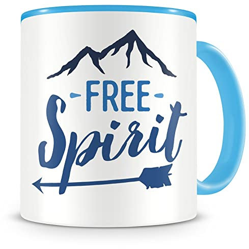 Samunshi® Free Spirit Tasse Camping Geschenk Kaffeetasse Teetasse Kaffeepott Kaffeebecher Becher Free Spirit 300ml hellblau/hellblau