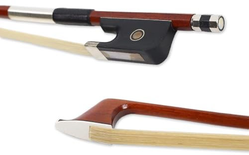 Yinfente Arco de violonchelo de madera brasileña 3/4 natural de pelo de caballo mongol, rana de ébano con incrustaciones circulares, hecho a mano