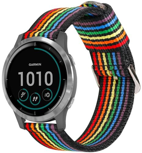 ESTUYOYA Bracelet Pride compatible avec Garmin Vivoactive 4/Forerunner 255/265/Venu 3/Venu 2, Bande de Montre 22mm Nylon Noir Couleurs LGTBI Pride Rainbow - Black