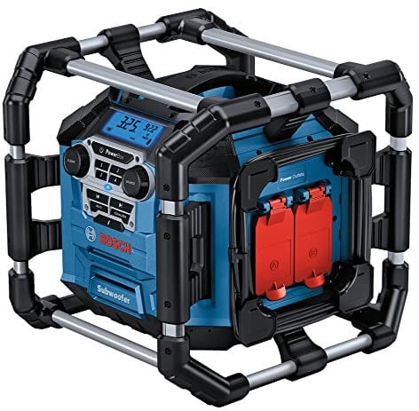 Bosch Professional 18V System radio de chantier sans-fil GPB 18V-5 C (réception via Bluetooth, FM et AUX, avec câble AUX, 2 piles (AA), dans boîte carton)