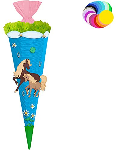 alles-meine.de GmbH Bastelset - Schultüte Farbe & Größe wählbar 70/85 / 100 cm - Pferde & Fohlen - Farbe frei wählbar - Bastelschultüte - Zuckertüte zum selber Basteln Bema..
