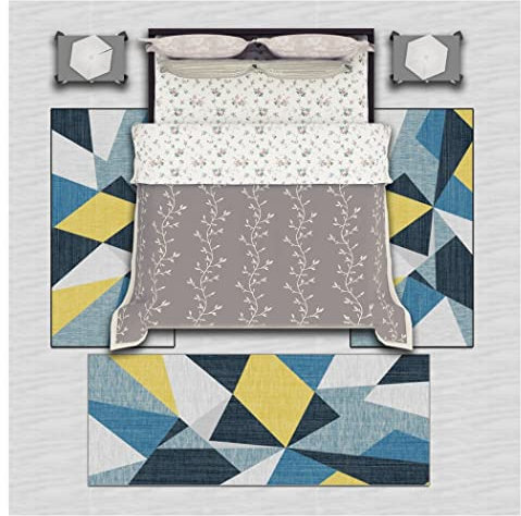 Bettumrandung 3 Teilig Läufer Flur Rutschfest Waschbar 3D Modern Geometrisch Schlafzimmer Kurzflor Teppich, Grau, 2x80x150+1x80x300