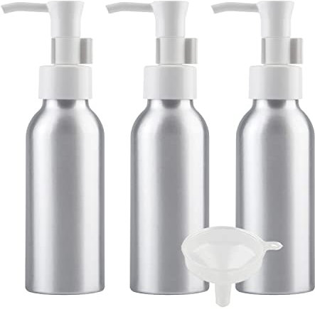TIANZD 3 Stück 100ml Leere Silber Aluminium Flasche mit Seifenspender Lotionspender Lotion-Spender Gelspender zum befüllen für Cremigen Substanzen Lotionen Gele Auffüllbar mit 1x Trichter