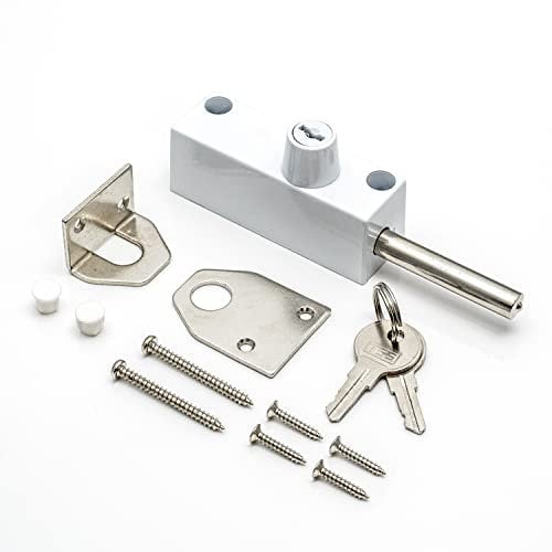 Perno de puerta multiusos blanco con 2 llaves, pernos de seguridad para varios tipos de puertas, suministrado con accesorios y accesorios