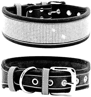 haoyueer Strass-Hundehalsband, glitzernd, weiches Wildleder, reflektierend, großes Hundehalsband, Kristall-Diamant-Halsband für mittelgroße und große Hunde