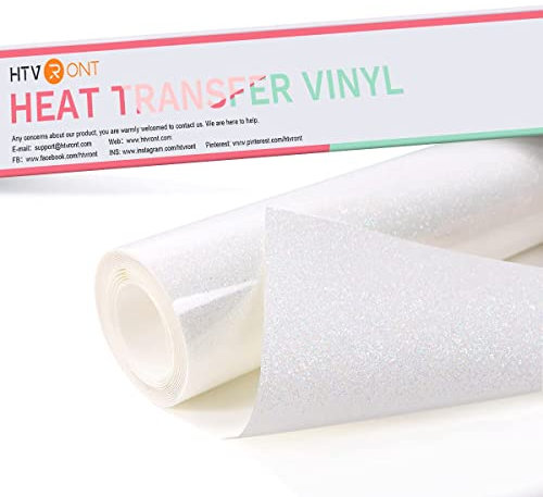 HTVRONT Plotterfolie Textil -30.47cm x 182.87cm(12IN ×6FT) Regenbogen Weiß Glitzer Flexfolie Plotter Textil,Glitzer Weiß Flexfolie für T-Shirt und Kleidung