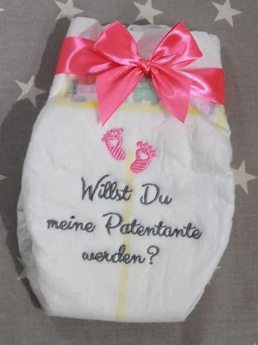 GESCHENK New Baby Bestickte Windel★ Du wirst Oma, Opa, Patentante, Patenonkel, Papa ★ Baby-Shower ★ Geburt ★ (Patentante)
