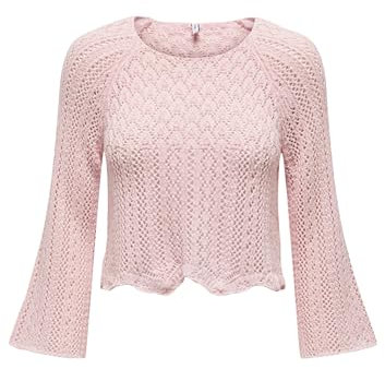 Seulement Femmes Élégant Pull en Tricot 3/4 Manches Courtes Tricot Pointelle Extensible Sweater ONLNOLA, Couleurs:Rose-Vif, Taille:S