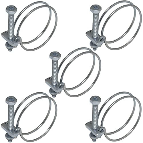 AERZETIX - C63738 - Lot de 5 colliers de serrage à double fil 47-52 mm - en acier - couleur argent - pour conduites d'air gaines ventilation tuyau d'irrigation maintenance