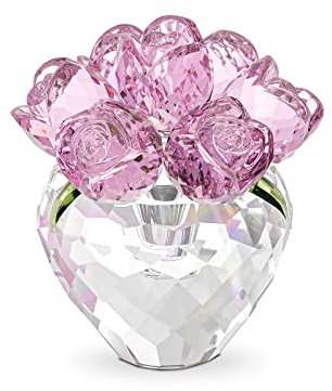 LONGWIN Crystal Rose Flower Figurines Glass Flower Spring Bouquet with Vase Home Decor Collectible Figurines, Romantic Crystal Gifts for Women on Valentines Day, Mothers Day