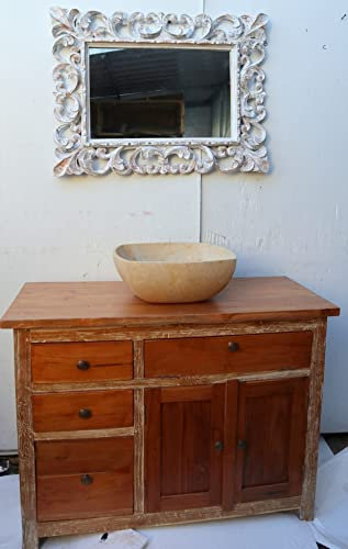 Marblechic - Meuble de salle de bains ou porte TV en teck massif 100 x 45 x 75 cm avec portes et tiroirs ou porte TV