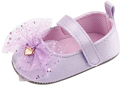 IQYU Suola morbida Scarpine Neonato Ragazza Singole Scarpe Mesh Bowknot Primo Scarpe Sandali Bambino Scarpe Da Principessa Scarpe Bambino, Lilla, 12-18 mesi