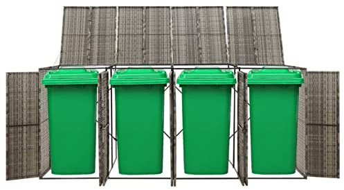 Tidyard Quadruple Wheelie Bins Shed, Rattan Wheelie Bin Storage, Lockable Garbage Cover Trash Storage Shed, Hide Dustbin Bin Garden Grey 274x80x117 cm Poly Rattan