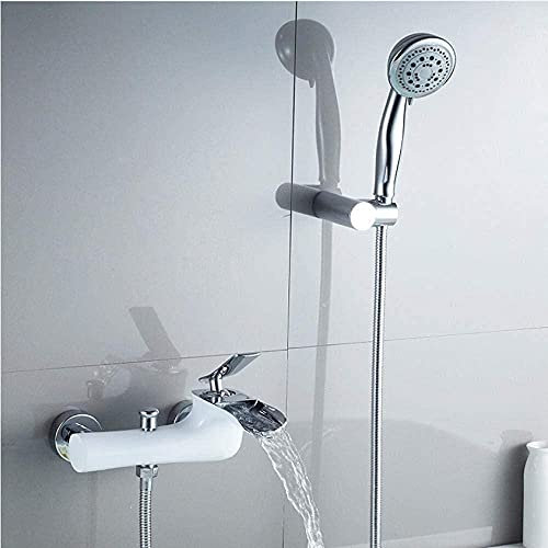 ZEDARO Wasserhahn Badewannenarmaturen Weiß Chrom Bad Brausegarnitur Brausegarnitur Badewanne Mischbatterie Dual Contral Dusche Wandmontage Badezimmer