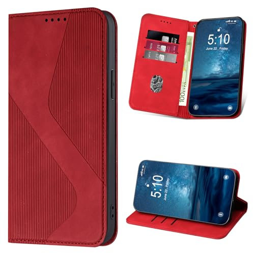 YIRRANZD Coque pour iPhone 12 Mini, Protection Housse en Cuir PU Portefeuille [Porte Cartes], Flip Case Antichoc Etui à Rabat pour iPhone 12 Mini (Rouge)