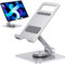 pjp electronics Tablet Stand, Aluminum Adjustable Swivel Desktop Holder with 360 Degree Rotating Base, Foldable Cradle Compatible with iPad/iPad Pro/Air, iPhone, Galaxy Tab, Switch, Phones (Silver)