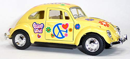 Generisch Modellauto kompatibel mit VW Käfer 1967 gelb mit Hippie-Aufdruck = 12,5cm