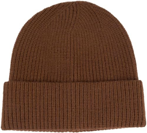 styleBREAKER Unisex Feinstrick Beanie Mütze mit Krempe, warme Winter Strickmütze Einfarbig, Rippen Strickmuster 04024154, Farbe:Cognac