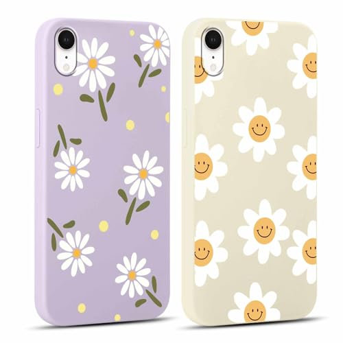 Yoedge 2 Stück HandyHülle für iPhone XR Hülle 6,1, Mädchen Schutzhülle Blumen Muster Aesthetic Design,Frauen Geschenk Weich TPU Silikon Stoßfest Cover Case für iPhone XR, Lila Blume