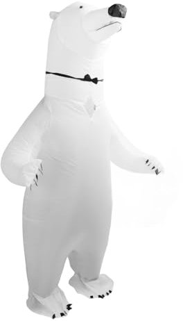 Eisbär aufblasbares Kostüm, Weihnachten Eisbär Kostüme mit verstärkten Nähten, Aufblasbares Halloween-Kostüm, Lustiger weißer Bär Jumpsuit für Weihnachten Halloween Cosplay