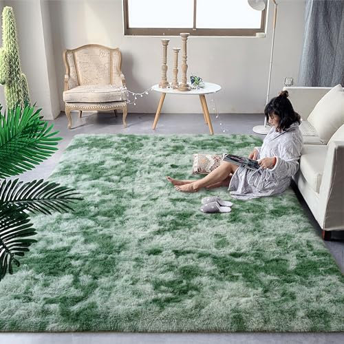 DweIke Flauschiger Zottelteppich für Schlafzimmer, Wohnzimmer, 20,3 x 25,4 cm, groß, weicher Plüsch, batiert, hellminzgrün, für Mädchen, Jungen, Kinderteppich, rutschfester und maschinenwaschbarer