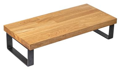 domli Oak Solid Wood Monitor Desk Stand Riser with Metal Legs | Small - 550mm x 230mm x 27mm | Ergonomic Laptop Desk Printer Stand with Cable Management